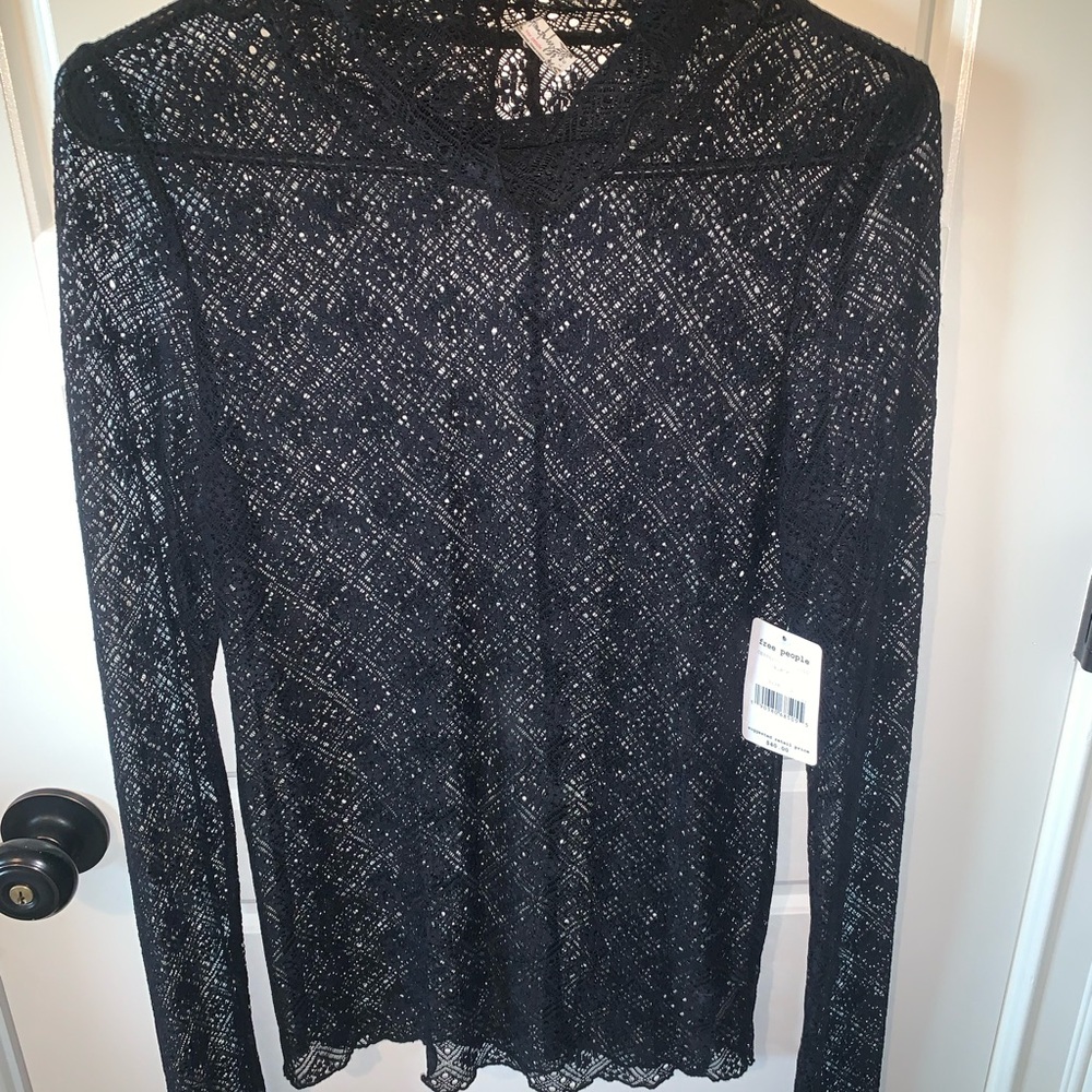 Free People Black Lace Top